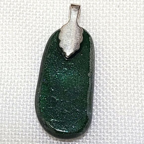 Handmade Unique Dark Green Dichroic Glass Pendant - Picture 3 of 4